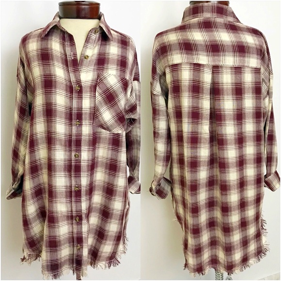 Boho Chic Plaid Fringe Hem Tunic SMLXL - Picture 6 of 8